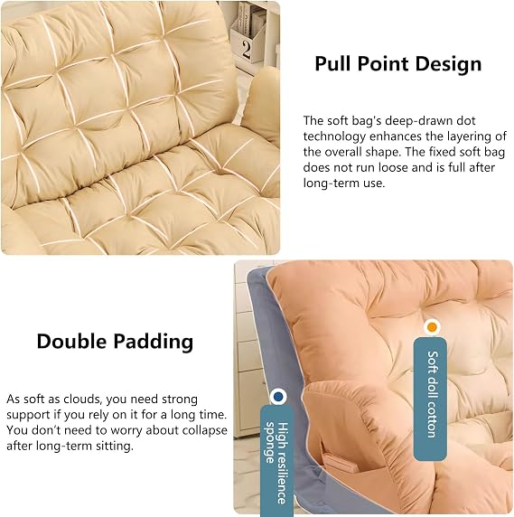 Large Foldable Lazy Sofa Bed Convertible Cozy Sofa with 6 Adjustable Position, Detachable Breathable Technical Fabric for Living Room, Bedroom, Balcony,Beige