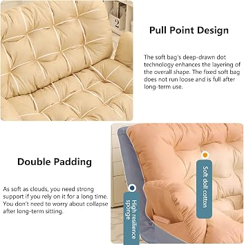 Large Foldable Lazy Sofa Bed Convertible Cozy Sofa with 6 Adjustable Position, Detachable Breathable Technical Fabric for Living Room, Bedroom, Balcony,Beige