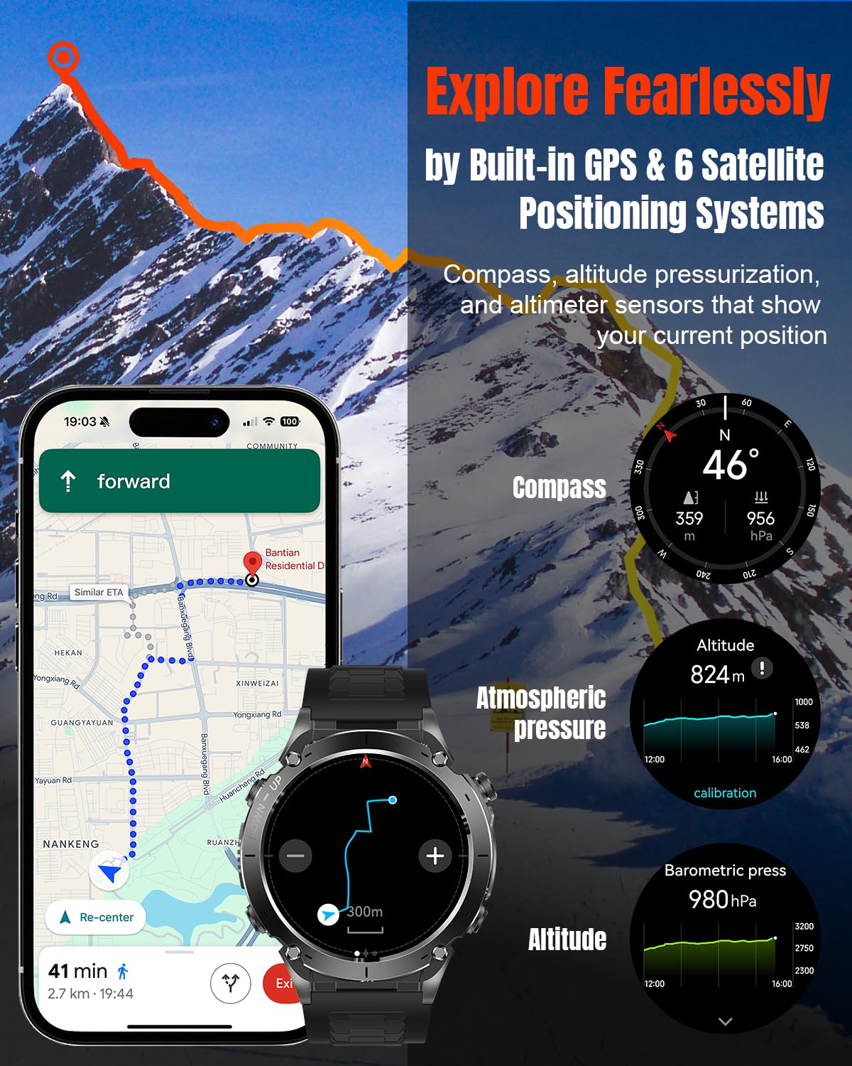 TERRAX Smartwatch Uomo - GPS, Touchscreen 1.43", Monitor Frequenza Cardiaca, SpO2, Tracciamento Sonno, Contapassi, Chiamate Bluetooth, Impermeabile IP69, 170+ Modalità Sportive