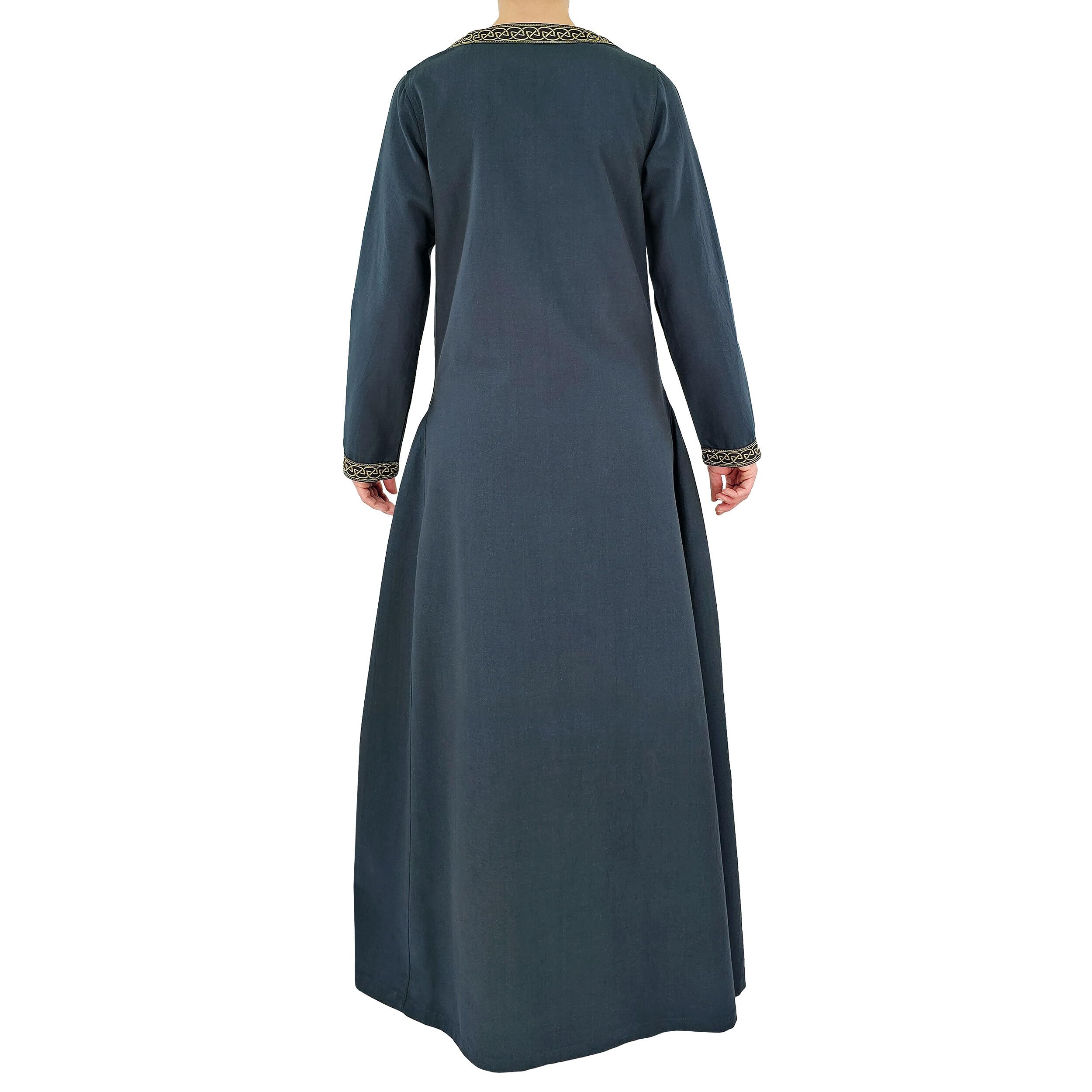 Mittelalter Kleid Langarm, mit Borte Sigyn Baumwolle- Blau, Rot, Grün, Schwarz oder Braun- Mittelalter, LARP, Reenactment