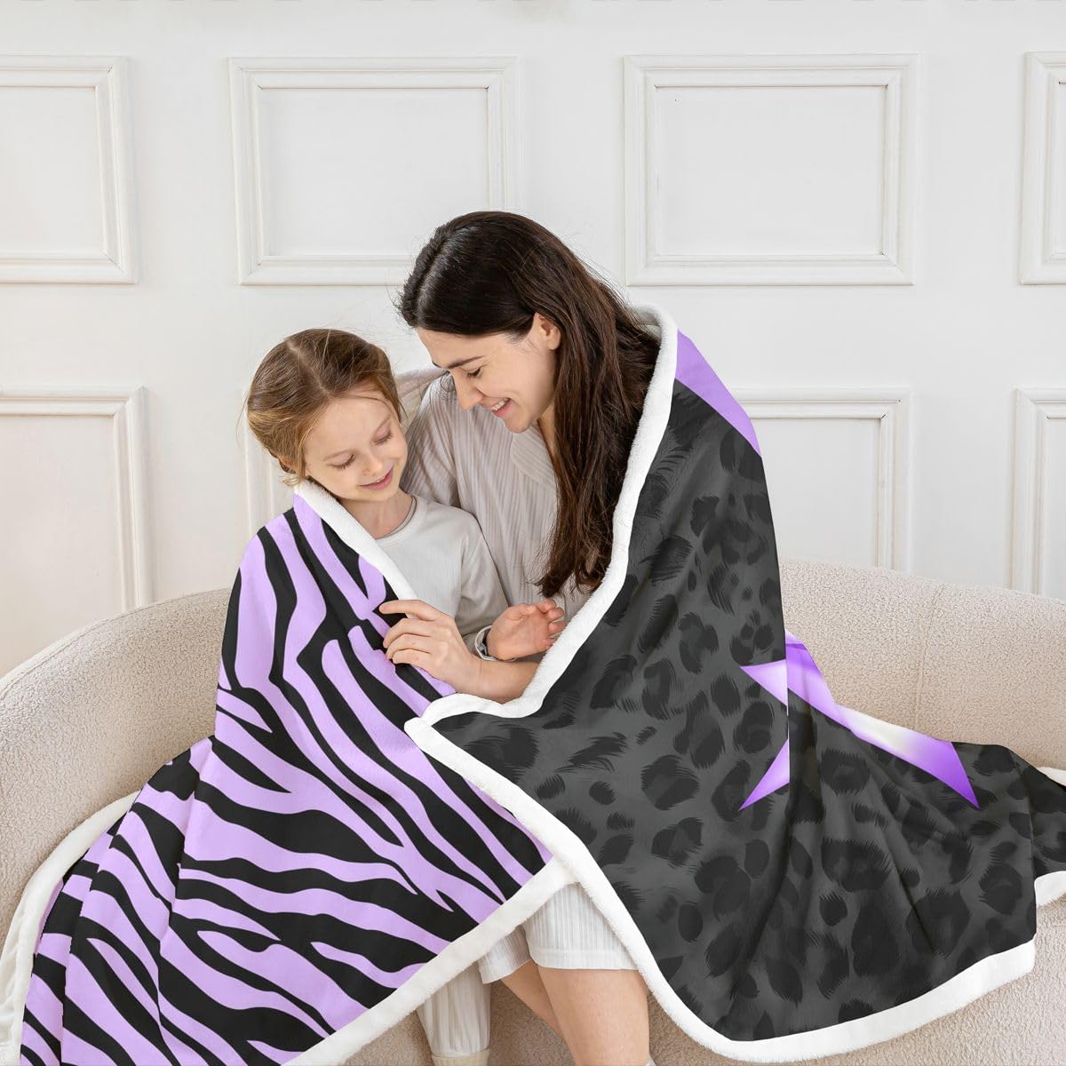 Feelyou Zebra Leopard Sherpa Blanket Plush Fuzzy Purple Bow Fleece Throw Blanket Boys Girls Safari Animal Print for Bed Couch Chair Living Room Bedroom Decor Twin 60"x80" image 4
