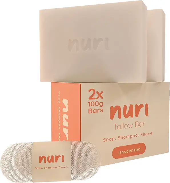 Nuri Tallow Soap Multipack: Unscented Luxury Bars for Skin, Body & Hair