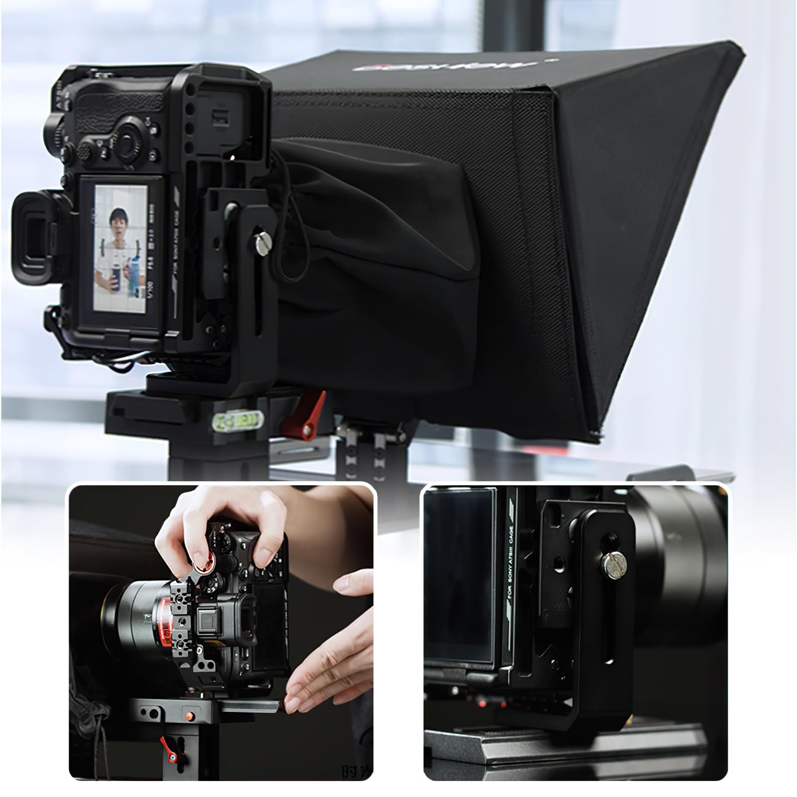 Desview - T12 Teleprompter - 12,5 Zoll - HD Glas - Tragbarer Teleprompter mit Fernbedienung - Für DSLR, Camcorder, iPad - Autocue