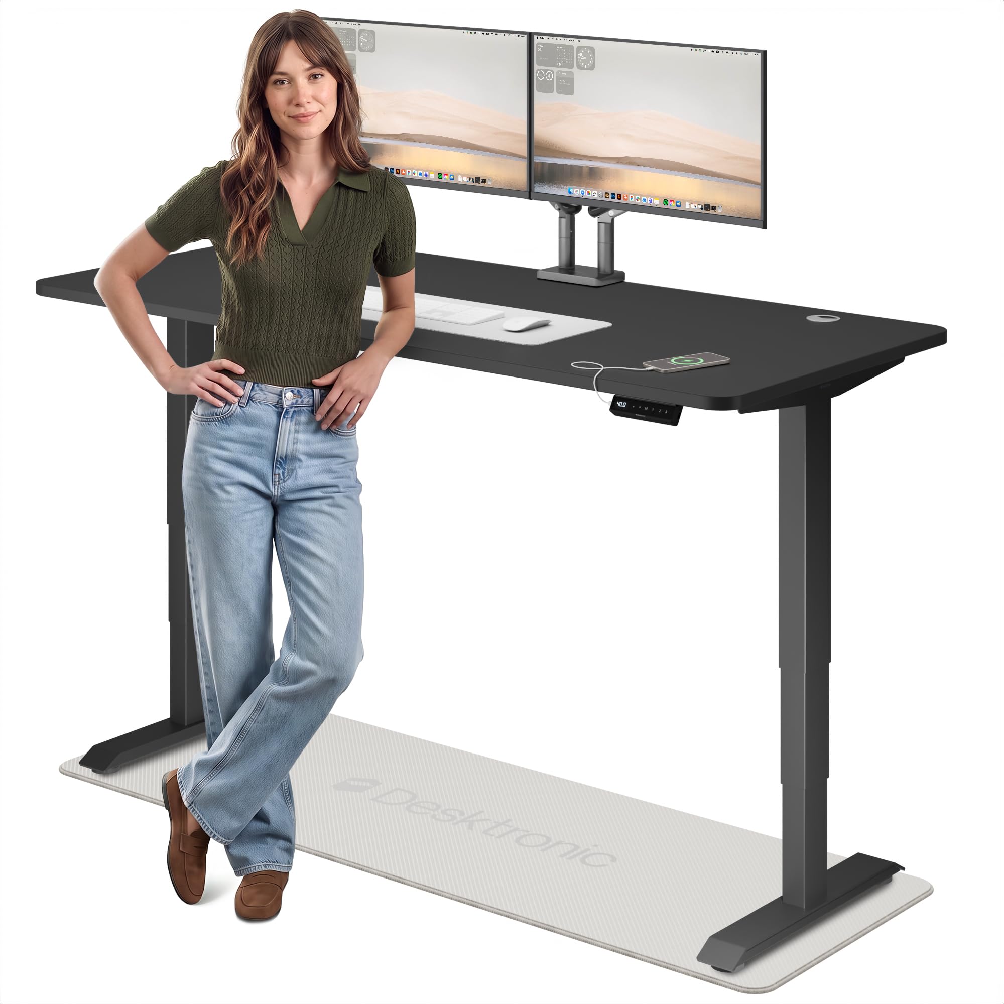 Desktronic HomePro Standing Desk 72x30 — Made in Europe, Ergonomic Sit Stand Home Office Desk, Electric Height Adjustable, Dual Motor, USB & USB-C Charging, Wobble-Free, Touchscreen, 3 Memory Presets Black 72 x 30 in