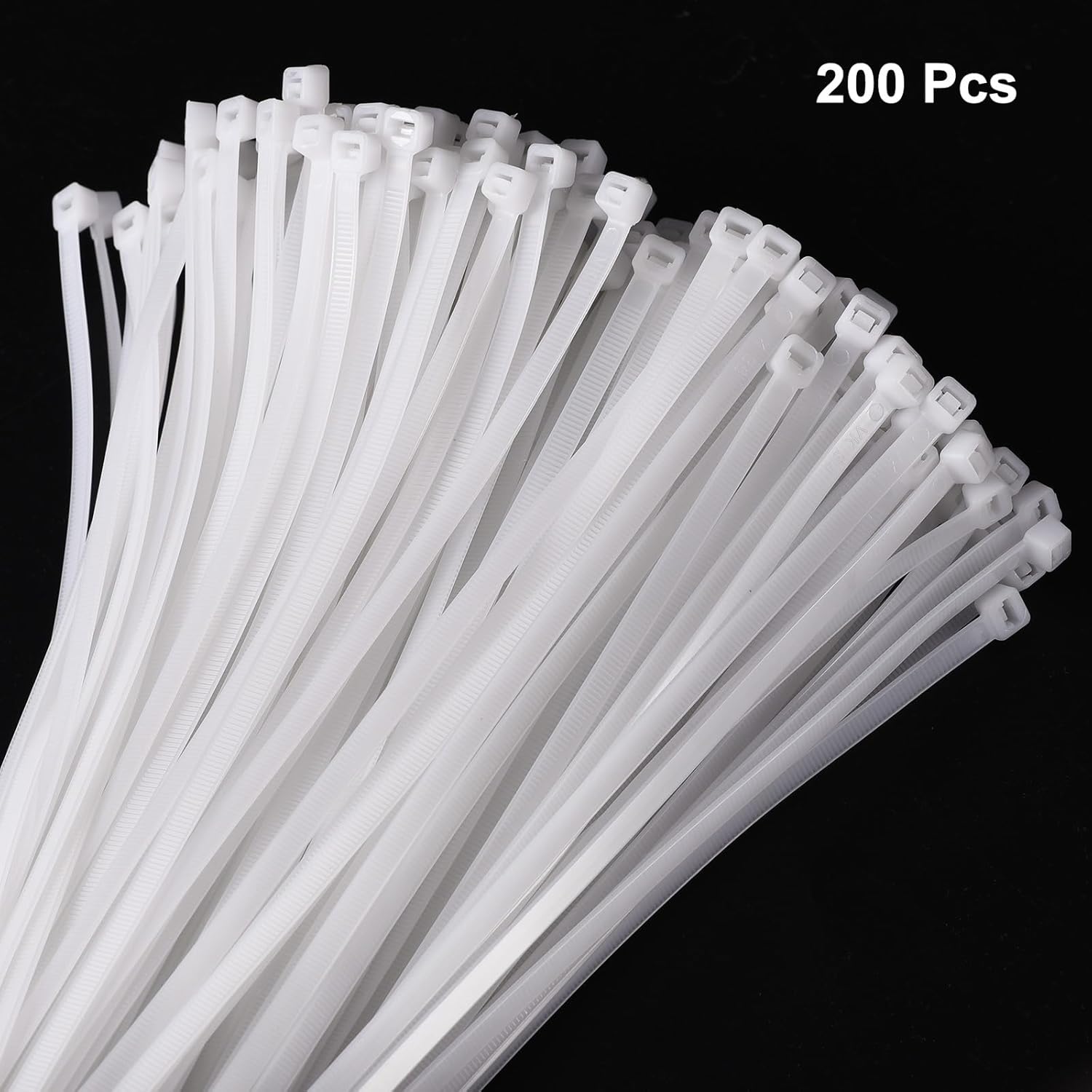 MECCANIXITY 200pcs 20 Inch 53 Lbs Cable Zip Ties Self-Locking Extra Long Nylon Cable Tie Wraps 0.2" for Cord Management, White