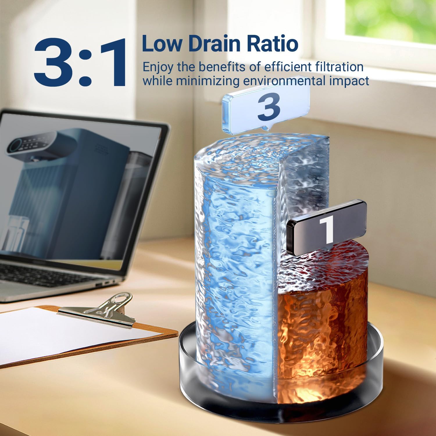 PUREPLUS Countertop Reverse Osmosis Water Filtration System, 5 Stage Countertop Water Filtration, Portable Instant Hot Water Dispenser, No Installation Required, Blue