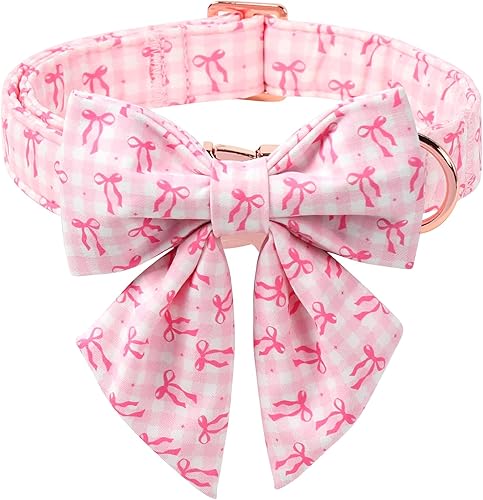 Miniatura 31 de Lindo collar de perro de fresa con corbatín – Collar ajustable de primavera y verano rosa con corbatín rosa, transpirable y cómodo, para perros