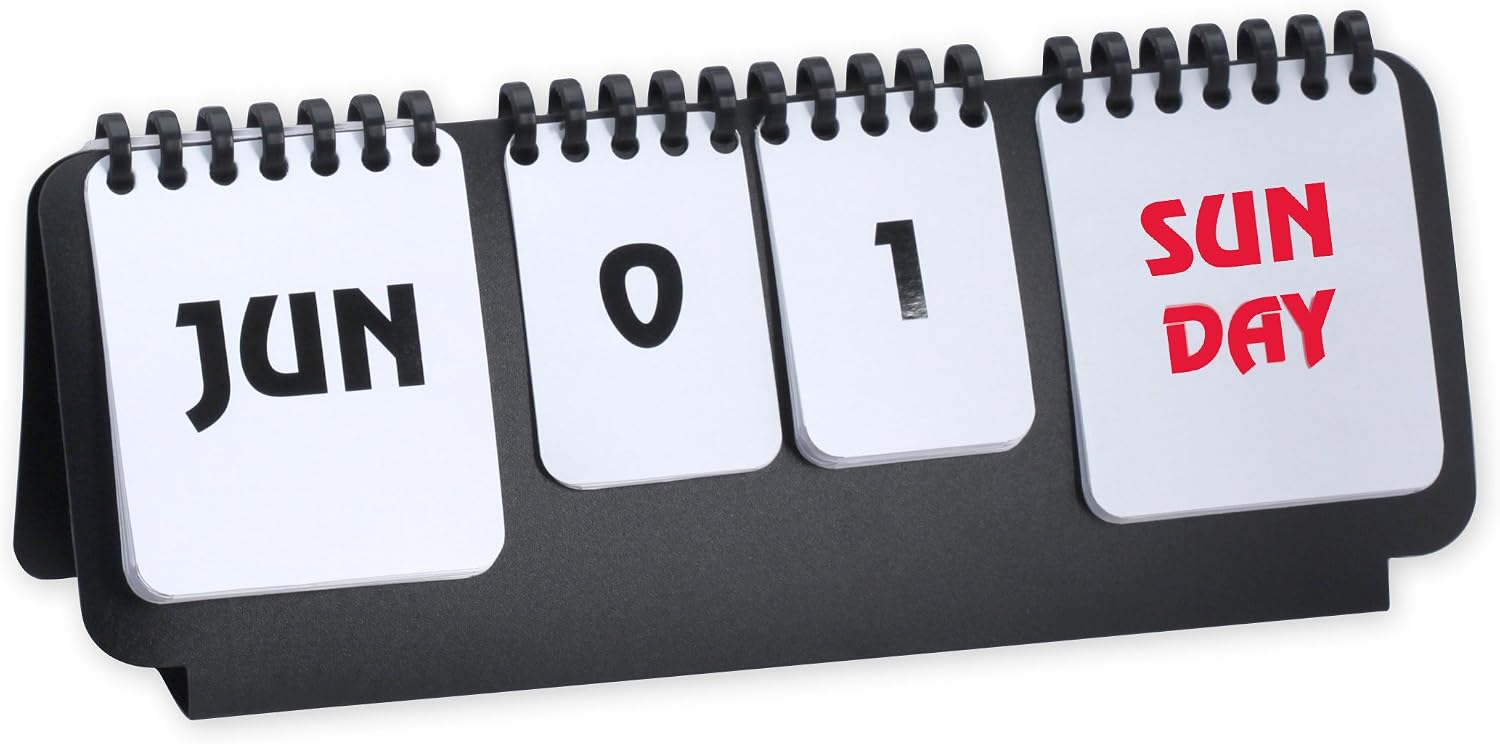 Marketing Innovations Intl Classic Office Studio Home Flip Chart Perpetual Calendar Simple Multifunction Wirebound Countdown Desk Accessory Black/White Color