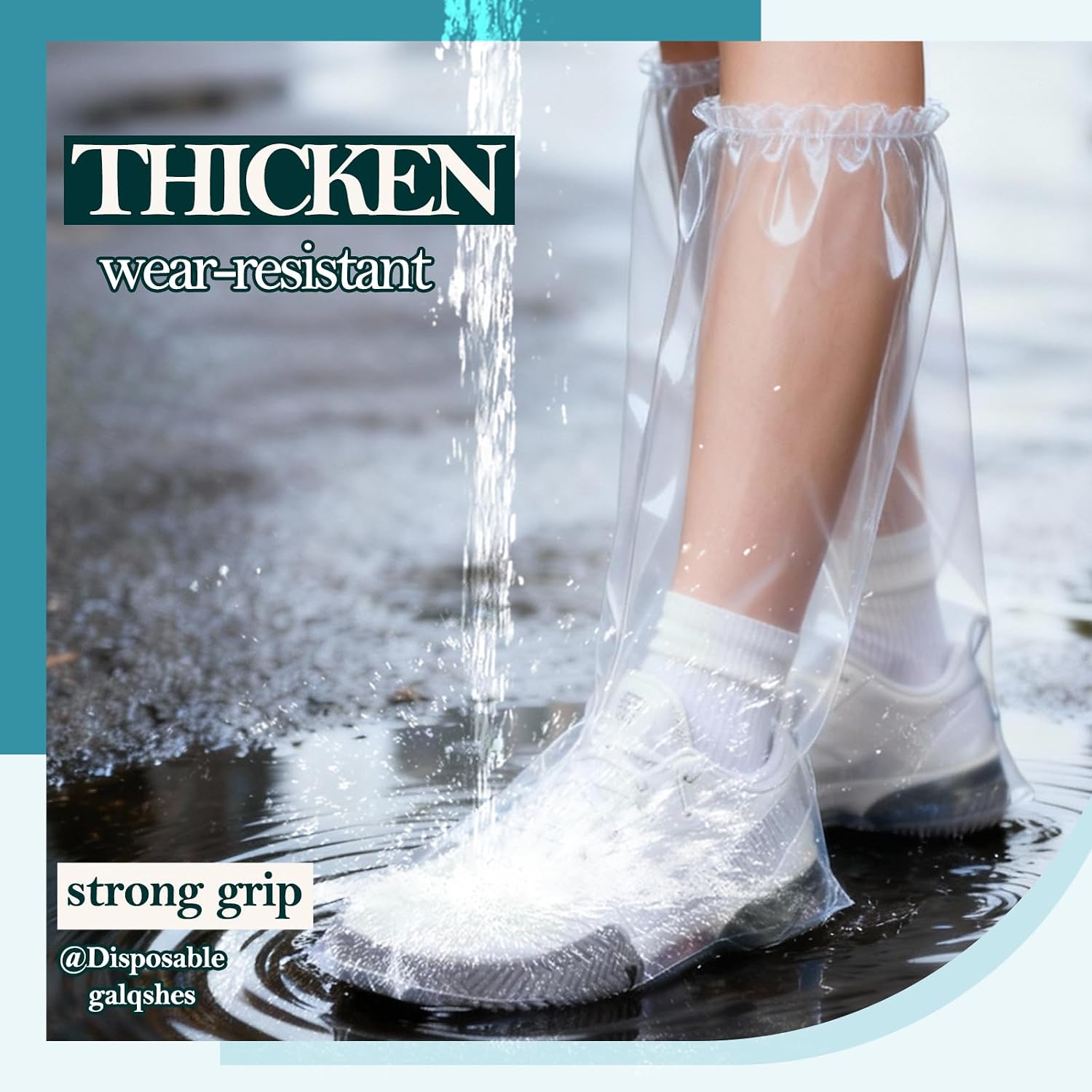 12 Pcs Individually Packaged Long Rain Shoe Covers, Extended Length Clear Adults Shoe Ponchos, Anti-slip Plastic Rain Boot Covers, Perfect for Adults & Disney Trips (Clear Adults L 12Pcs)