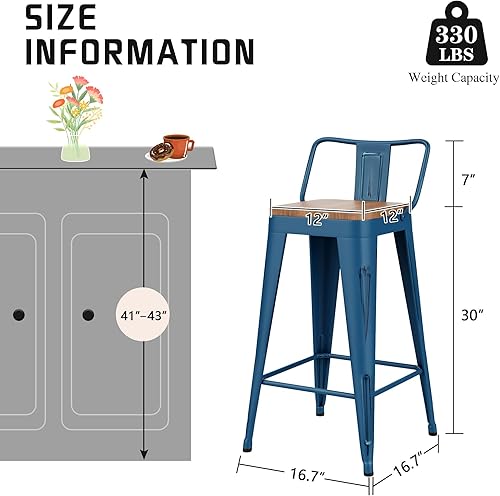 Miniatura 2 de Alunaune Juego de 4 taburetes de bar de metal de 30 pulgadas, taburetes de bar de altura de mostrador, taburete industrial de cocina, sillas de bar