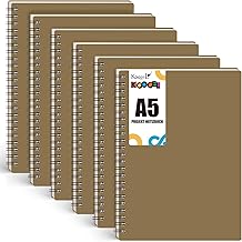 Koogel A5 Spiral Notebook 6 Pack, 15x20.5cm 7mm Ruled Brown Waterproof Cover, 480 Sheets/960 Pages for School, Home Office