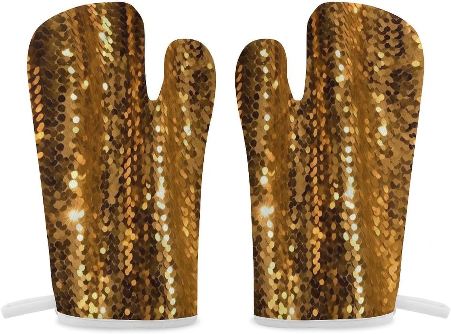 2 Pcs Oven Mitts Heat Resistant Kitchen Gloves Soft Safety Gold Sequin Sparkle Oven Glove for Microwave, Barbecue