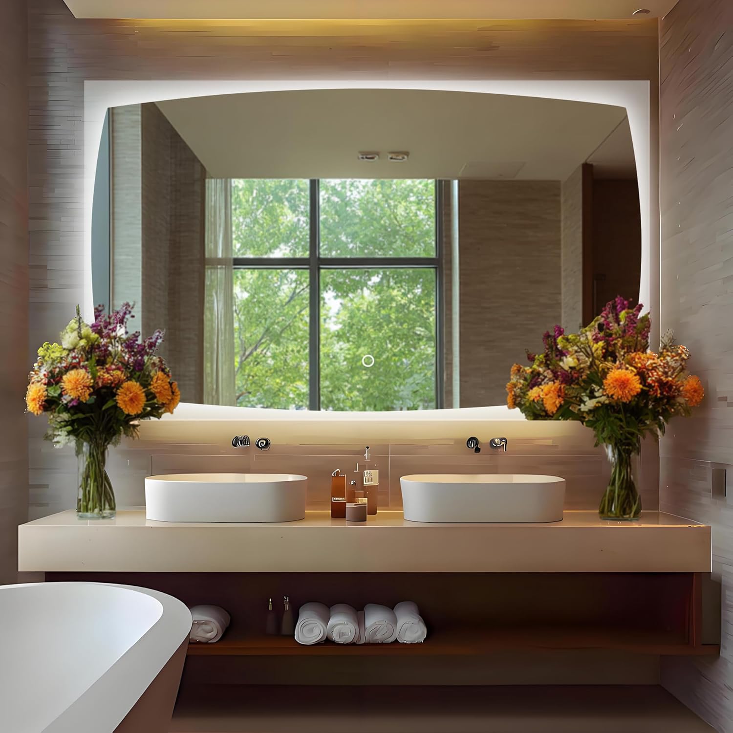 47‘’x27'' Lighted Mirrors for Bathroom Wall Backlit Rectangular, LED Bathroom Mirror Frameless with Lights, Dimmable, 3 Colors,Tempered Glass, Shatter-Proof