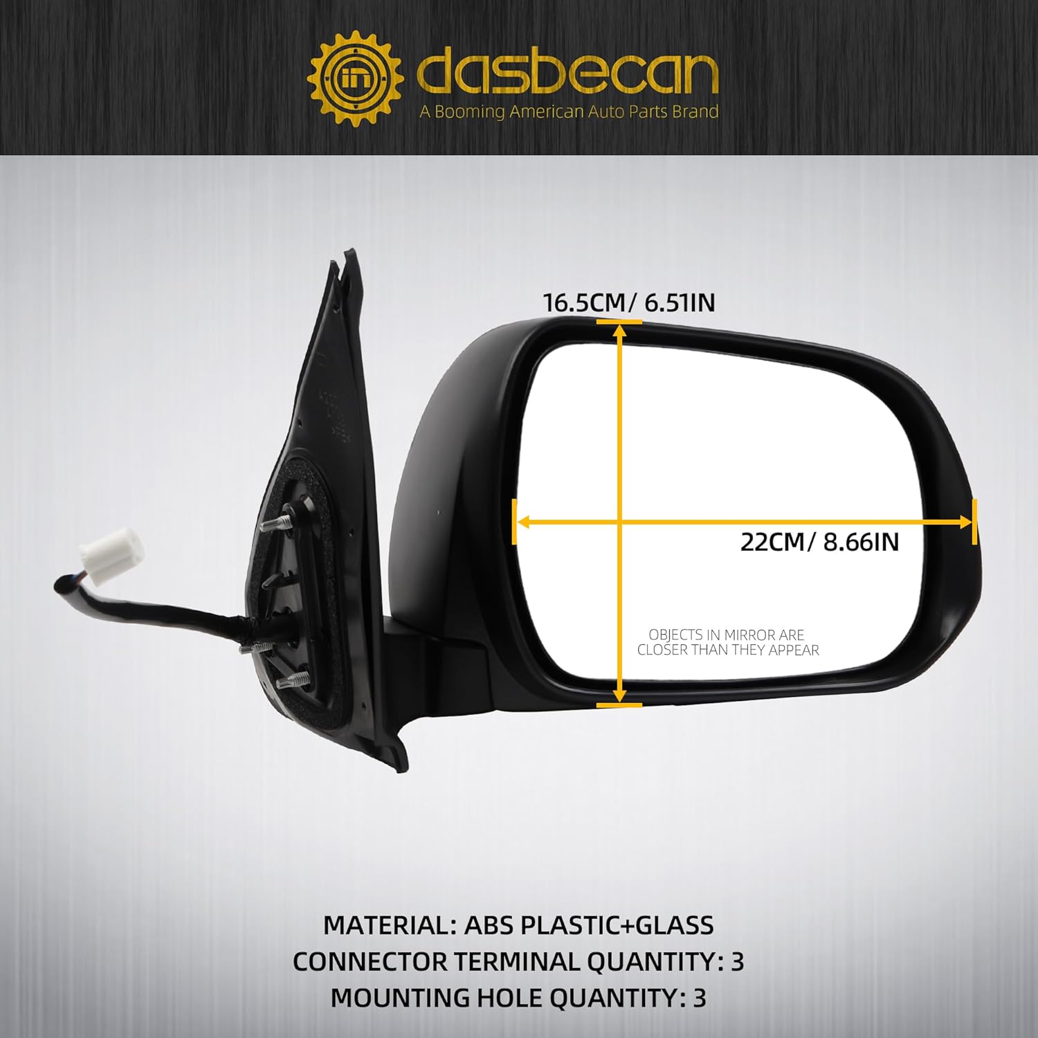 Dasbecan Passenger Side Mirror Compatible With 2005-2011 Toyota Tacoma Right Mirror With Manual Folding/Power Glass Replaces# TO1321256 Matte Black (3pins)