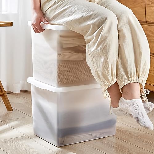 Miniatura 2 de Contenedores de almacenamiento de plástico apilables de 27 cuartos de galón con tapas, contenedor para organizar zapatos y manualidades en estantes