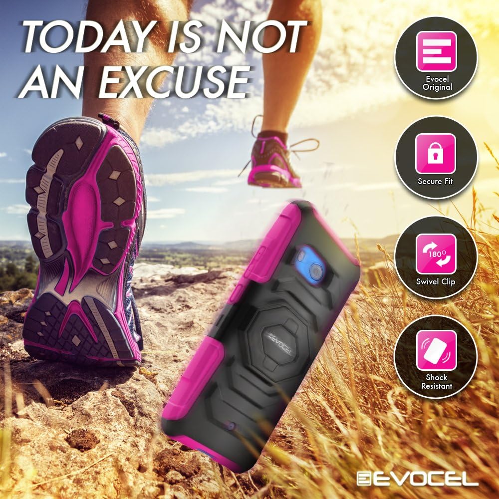 HTC U11 Case, Evocel [New Generation] Rugged Holster Dual Layer Case [Kickstand][Belt Swivel Clip] for HTC Ocean/HTC U11 (Does NOT fit HTC U11 Life), Pink (EVO-HTCU11-XX05)
