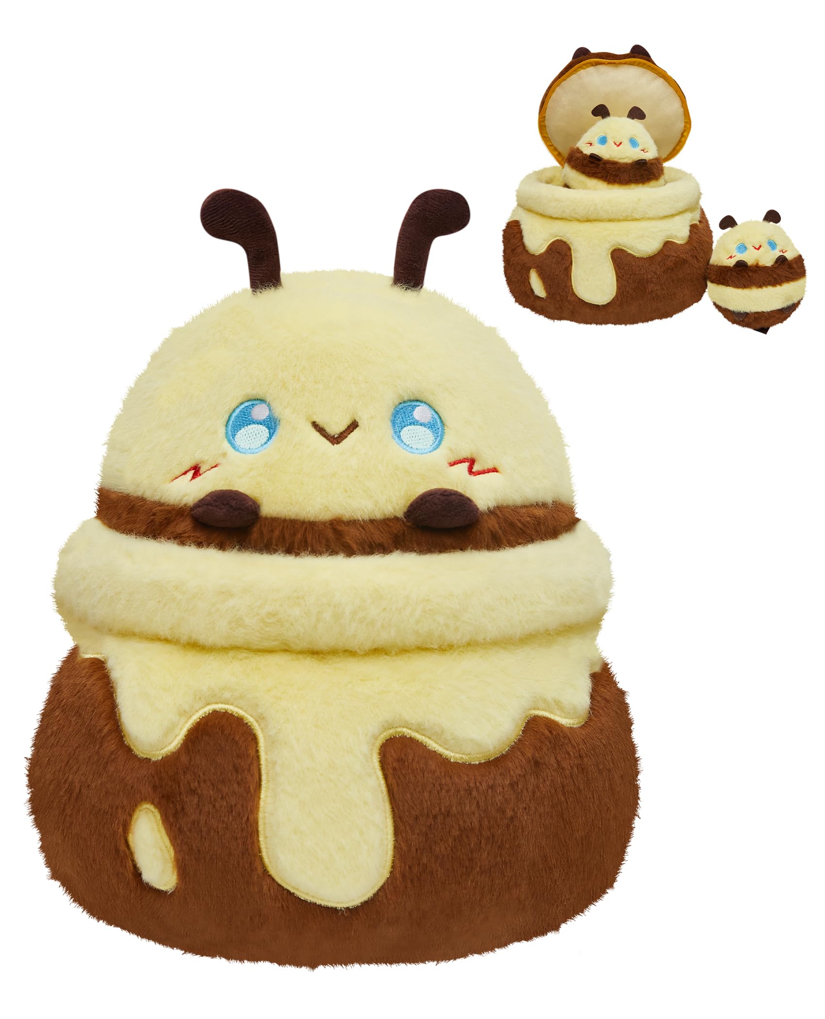 OLAOLA Cute Bee Plush Pillow Soft Honeybee Stuffed Animals 30cm Plushie Toy with 2 Little Bees for Kids Adults