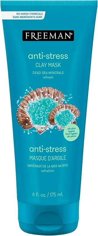 Freeman Anti-Stress Clay Mask, Dead Sea Mineral Face Mask, 6 Fl Oz Tube | Unclog pores, face clay mask, lavender, sea salt, sensitive skin face mask