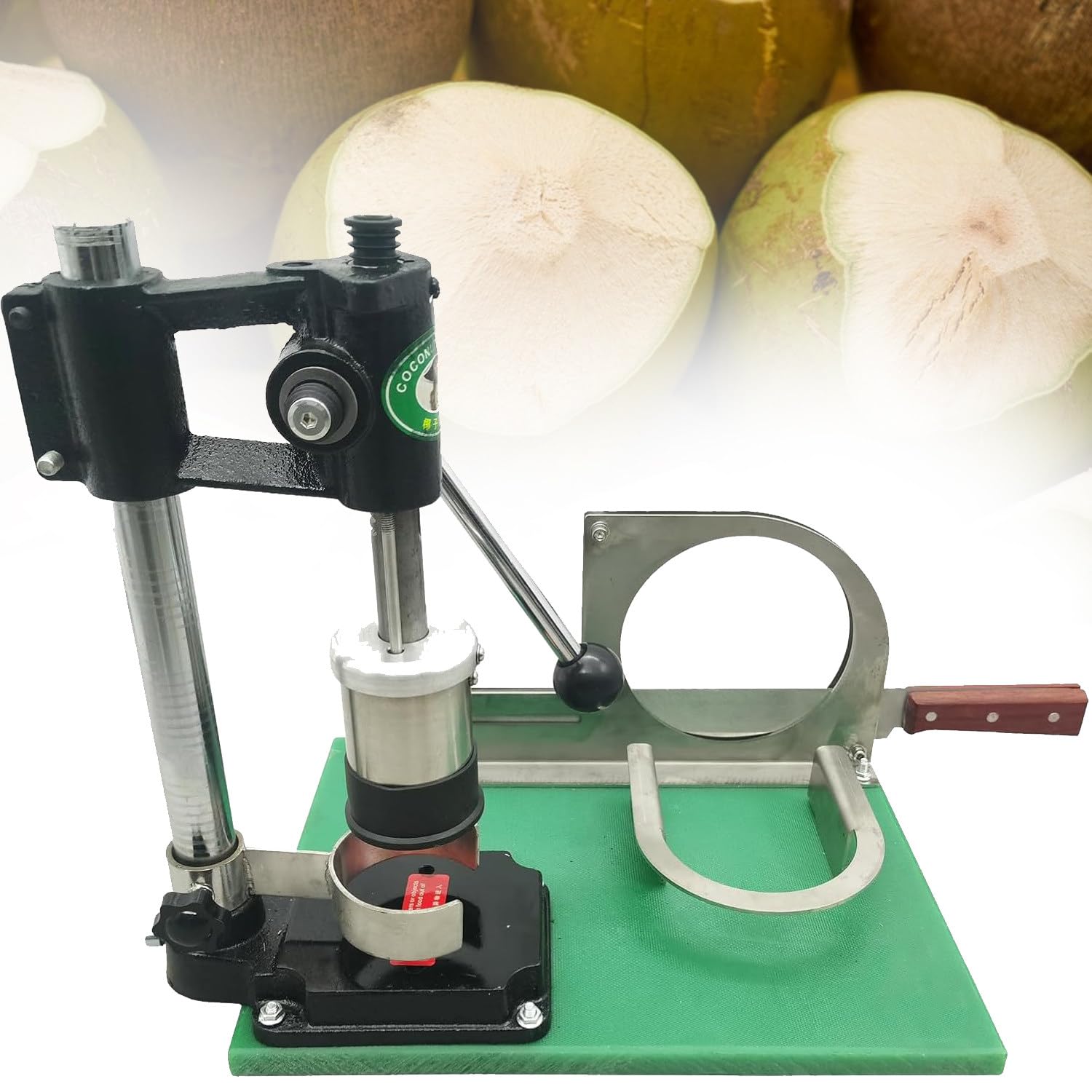 CelyToe Fresh Young Coconut Opener Tool, Ergonomic Coconut Hole Puncher with Adjustable Frame, 2-in-1 Labor Saving Coconut Cutter for Household Cafe and Resort Preparation IT-MCP1