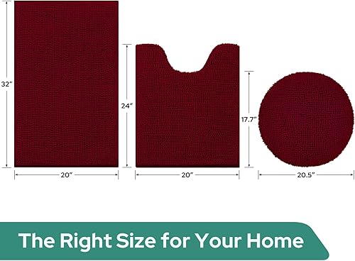 Miniatura 3 de HomeIdeas juego de 3alfombras de baño, incluye alfombrilla de inodoro en forma de U, alfombrilla de baño y cubierta para tapa de inodoro, lavables a