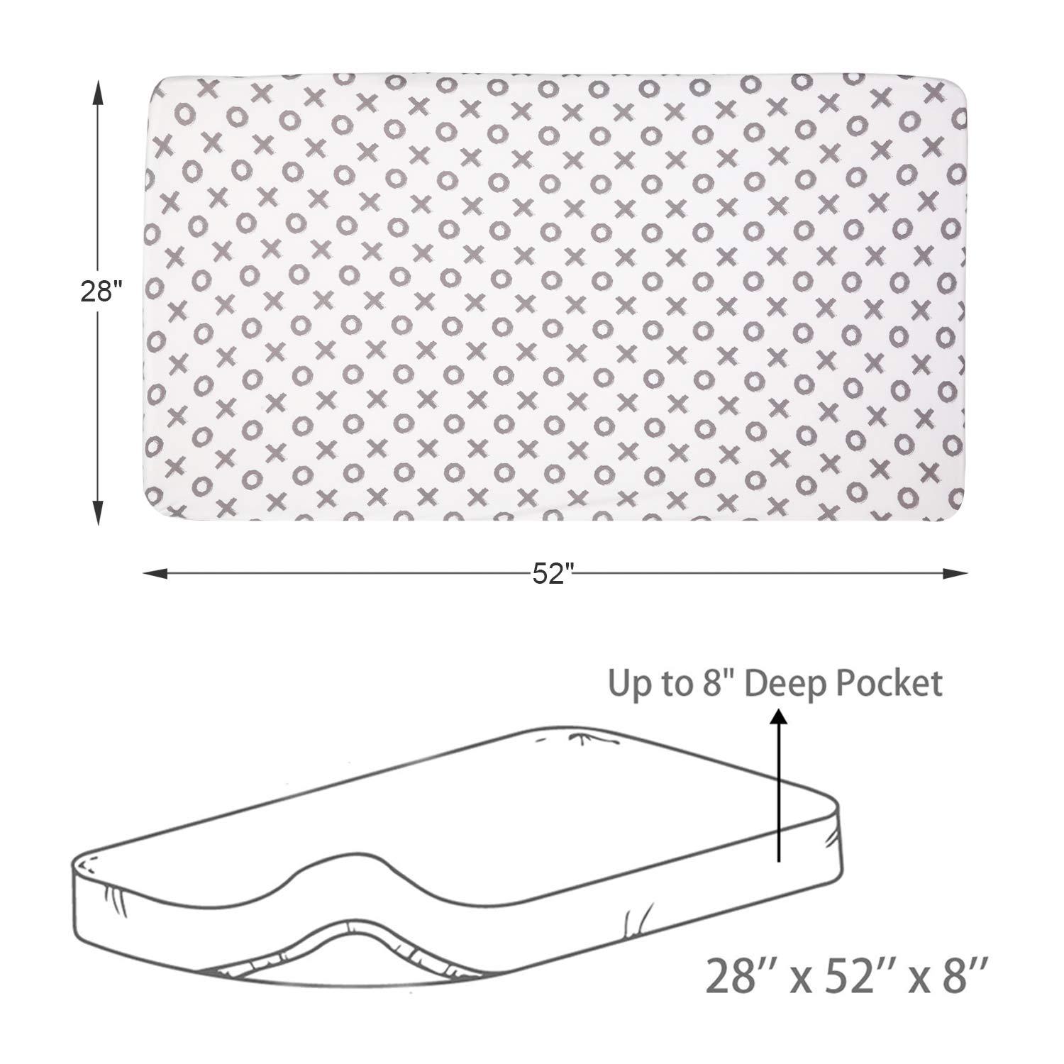 BORITAR Crib Sheets Soft Stretchy Jersey Knit 2 Pack, Semi-Waterproof Portable Mattress Covers for Boys with Grey Arrow and Circle Printed