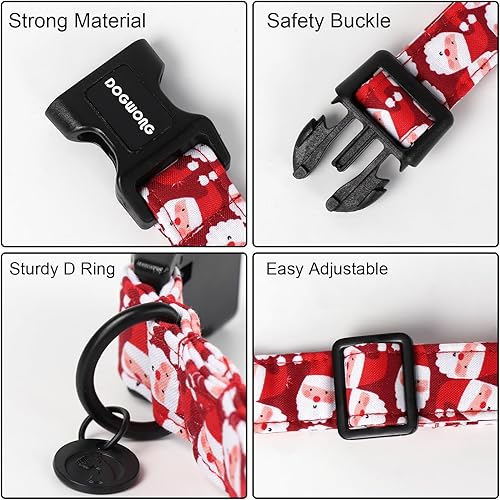 Miniatura 3 de DOGWONG Collar de algodón para perro de Navidad, collar de perro de Papá Noel rojo, duradero para vacaciones, collar de perro lindo collar para