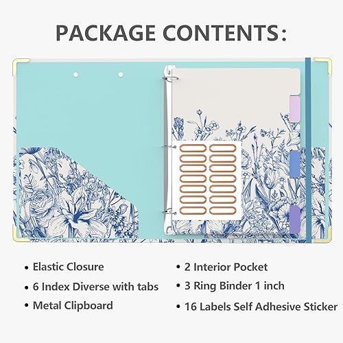 Miniatura 8 de Carpeta de 3 anillos de 1 pulgada, lindo portapapeles decorativos de leopardo de tapa dura de perfil bajo con almacenamiento, carpetas de anillos