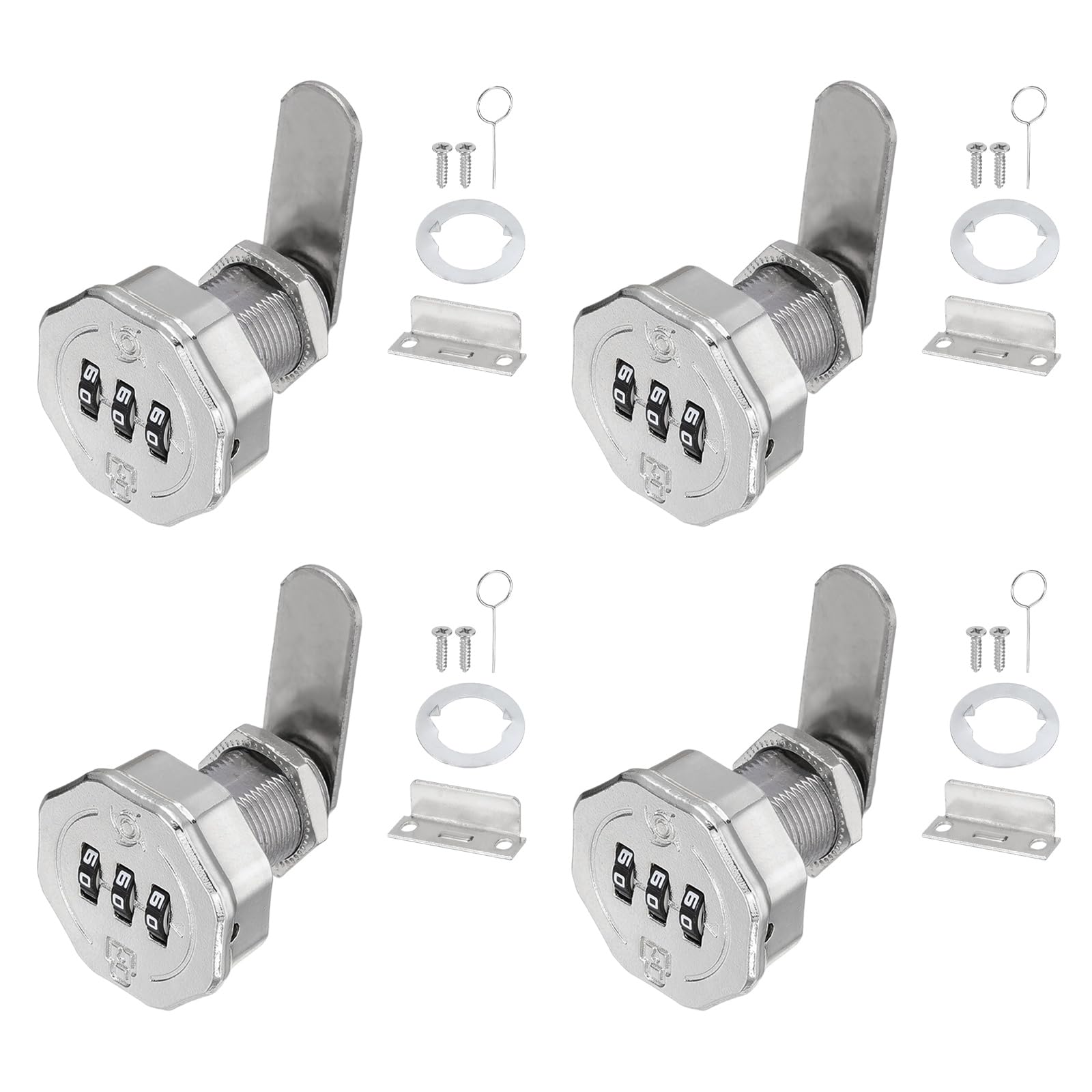 PATIKIL 4 PCS Combination Cabinet Cam Lock, 3-Digit Keyless Metal Locks with 5/8Inch Cylinder for Cabinet Drawer Doors Deposit Box Filing Mailbox, Bright Chrome