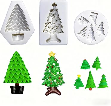 3 Pcs Christmas Tree Silicone Molds, Christmas Candy Silicone Molds, Reusable Cake Molds for Baking, Candy, Soap & Candle Making, Ice Cube, Clay, Chocolate Crafts