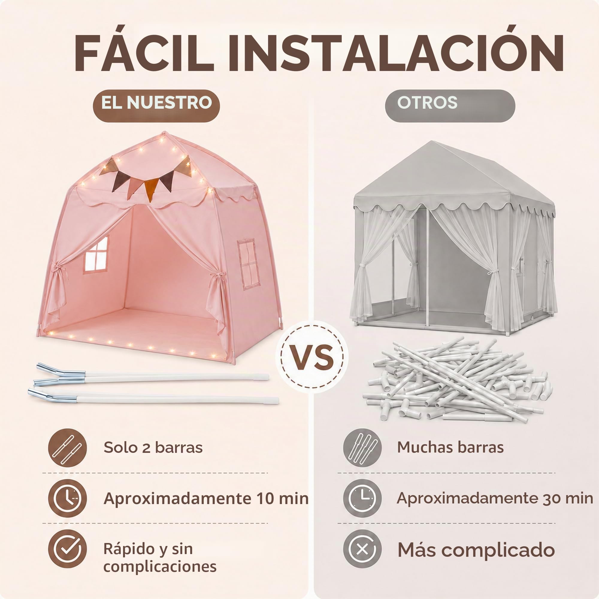 Tienda de campaña de cúpula rosa para interior y exterior, extra grande, plegable, 150 x 100 x 150 cm, tienda de campaña portátil para interior con ventanas, guirnalda de banderines y luz de estrellas