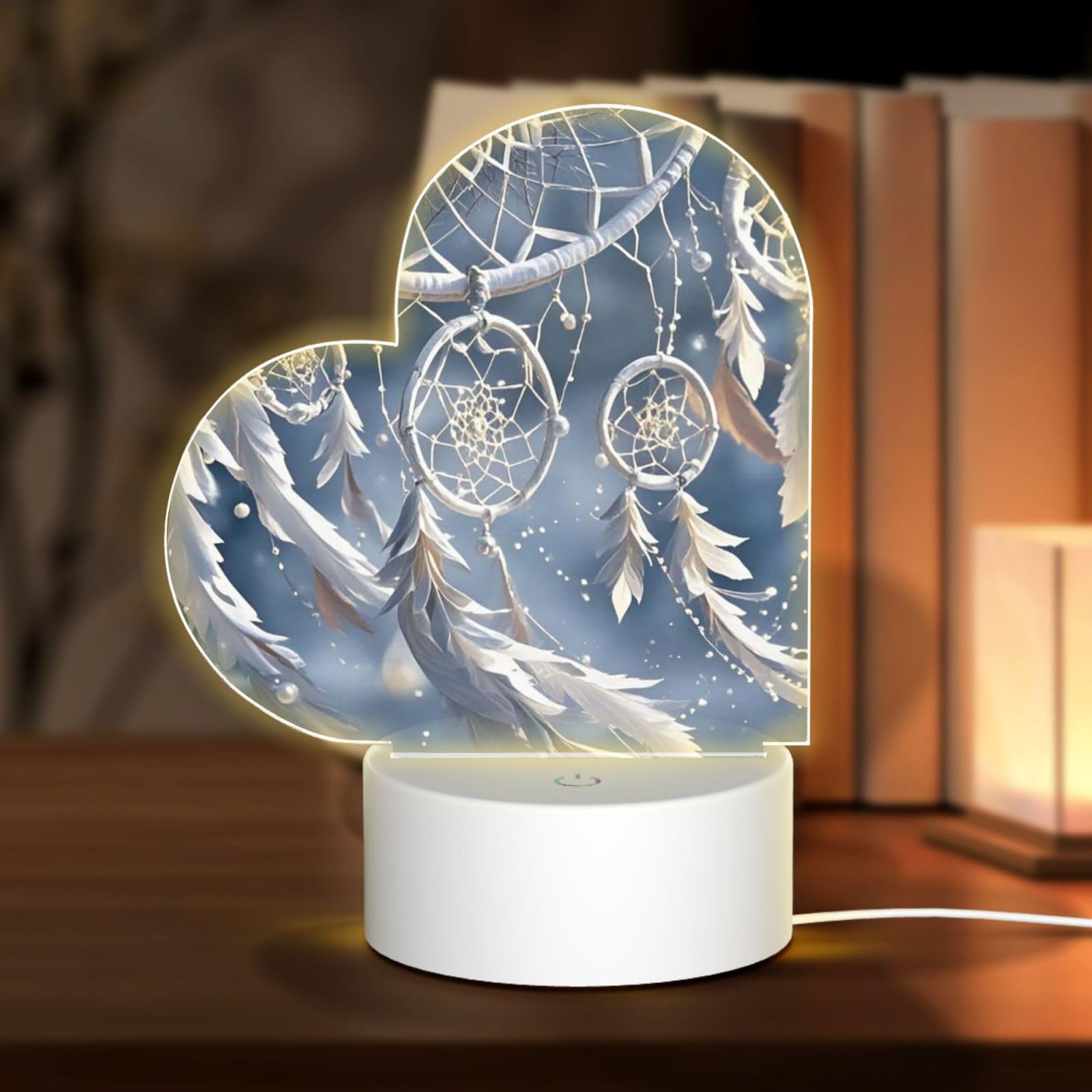 Night Light Personalized Gifts Acrylic Night Light for Grandmother White fantasy dream catcher Acrylic Plaque USB Table Lamp 3 Colors Change Smart Touch Acrylic Nightlight for Grandma Christmas