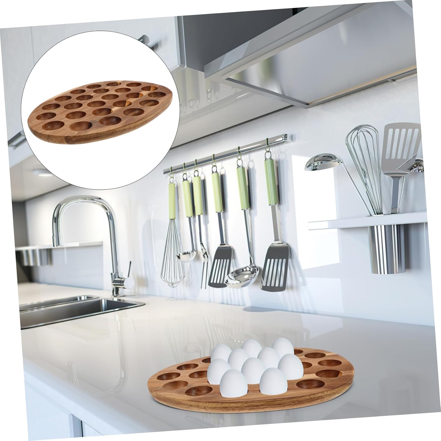 Ciieeo Wood Tray for Eggs Kitchen Organizer for Refrigerator and Countertop for Easy Storage and Serving for Family Use