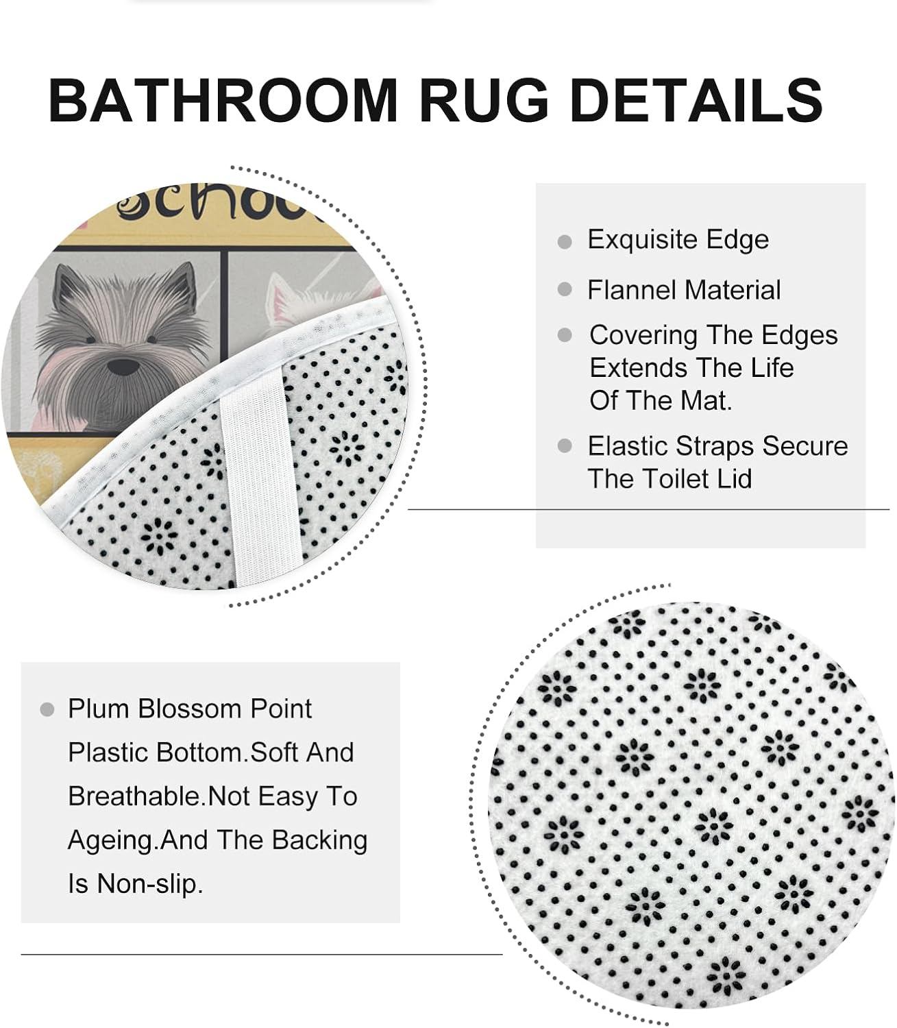 4PCS Cartoon Scottish Terrier Dog Bathroom Accessory Sets with Non-Slip Rug, U Shape and Toilet Lid Cover Mat, Kid School Bus Bathroom Fabric Decor-72''x72''