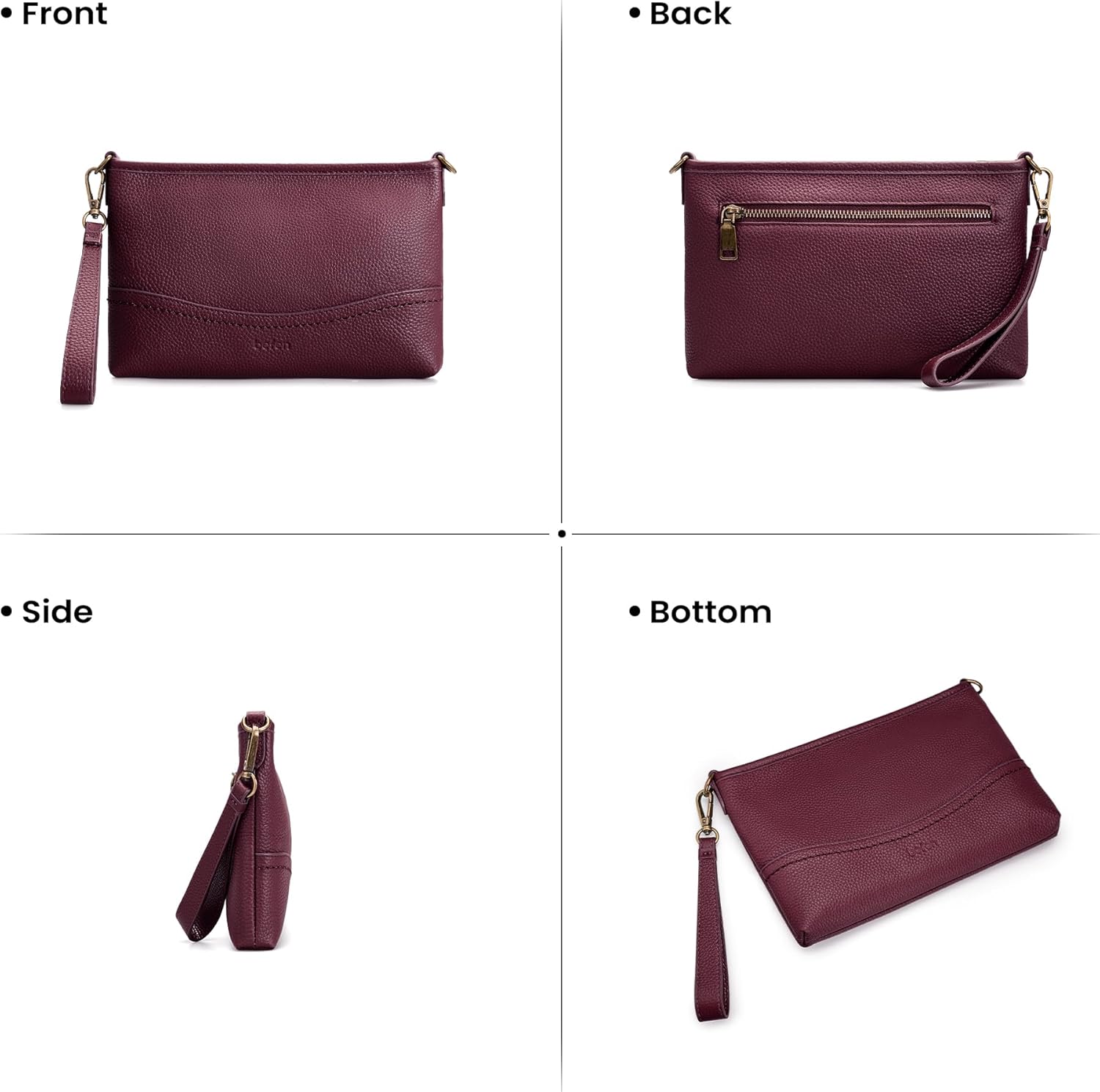 befen Genuine Leather Wristlet Wallet for Women Soft RFID Leather Clutch Purse with Built in Wallet Trendy Crossbody Bag - Image 8