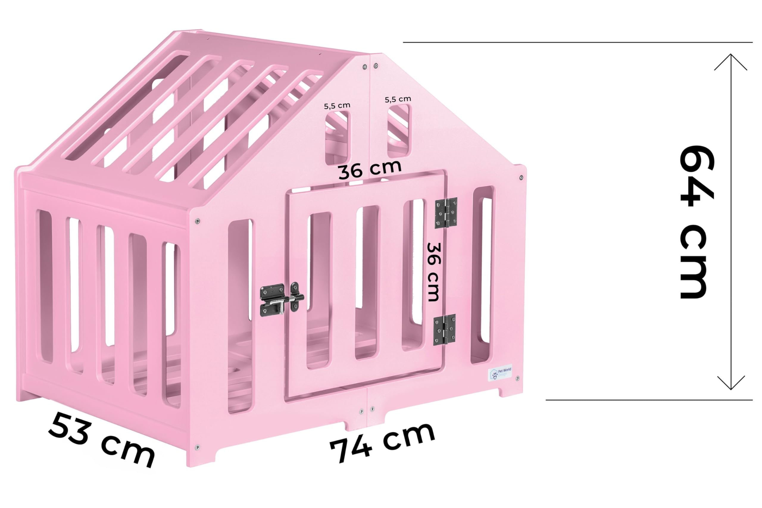 Hundehütte aus Holz, Hundekäfig Verschließbar, Tierhaus, Hundelaufstall, Hundehaus, Haustierbox, Hund, Katze, Indoor, Rosa