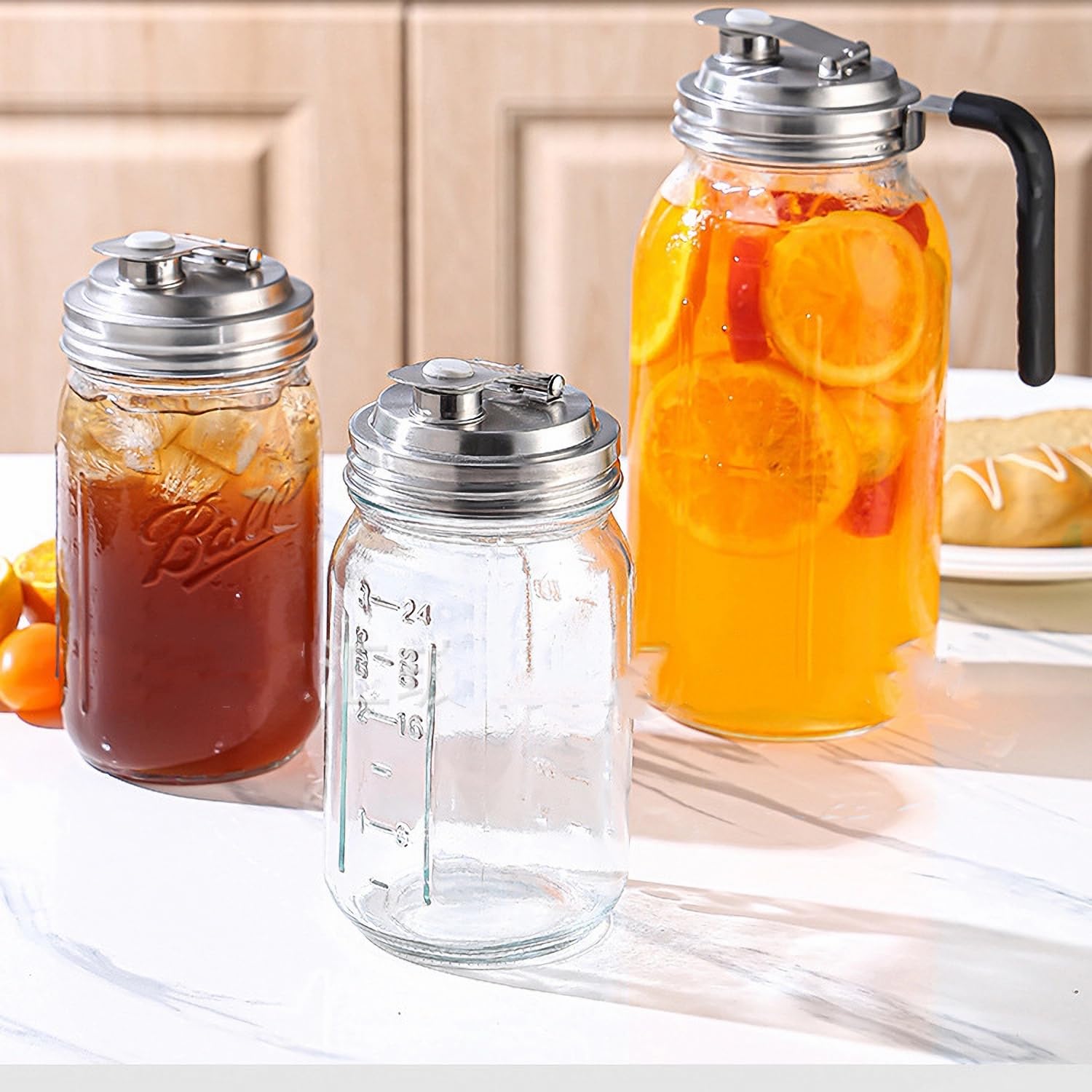 Stainless Steel Mason Jar Lids with Rubber Gasket and Handle,Mason Jar Lids for Wide Mouth,Bottle Cover for Cold Brew Grain Screw Cans Caps (Jars Not Included) (2)