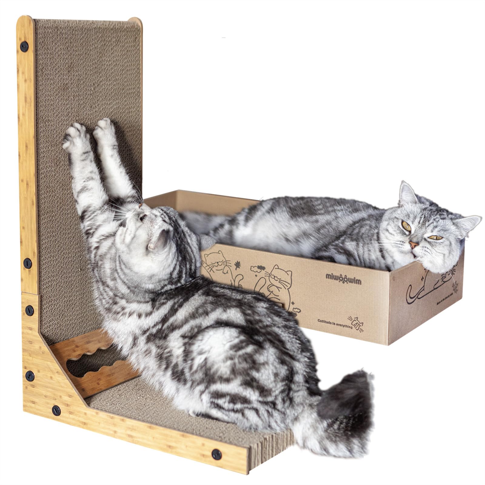 Miwoowim 2 PCS L Shape Cat Scratcher Large Cat Scratcher with Box Cat Scratching Board Wall Mounted Scratch Posts for Indoor Adult Cats with Ball Toy, Protecting Furniture Cat Scratch Pad