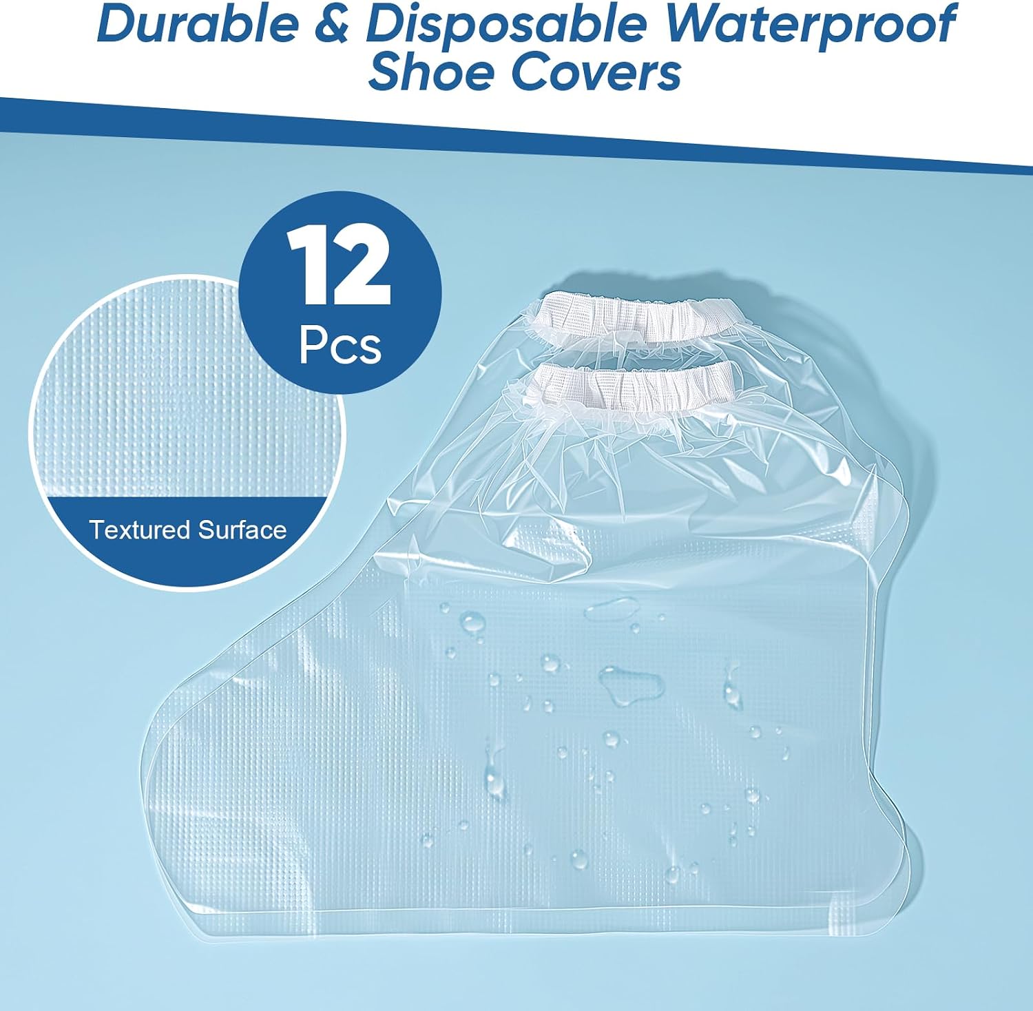 Heavy-Duty Waterproof Shoe Covers, 12 Pcs Disposable Rain Covers with Wide Elastic Band for Men & Women, One-Size Shoe Covers for Indoor and Outdoor Use
