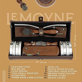 LEMOYNE Leather Shoe Polish Kit – Complete Boot & Shoe Shine Kit for Men – Leather Shoe Care Set & Travel Shoe Cleaning Kit