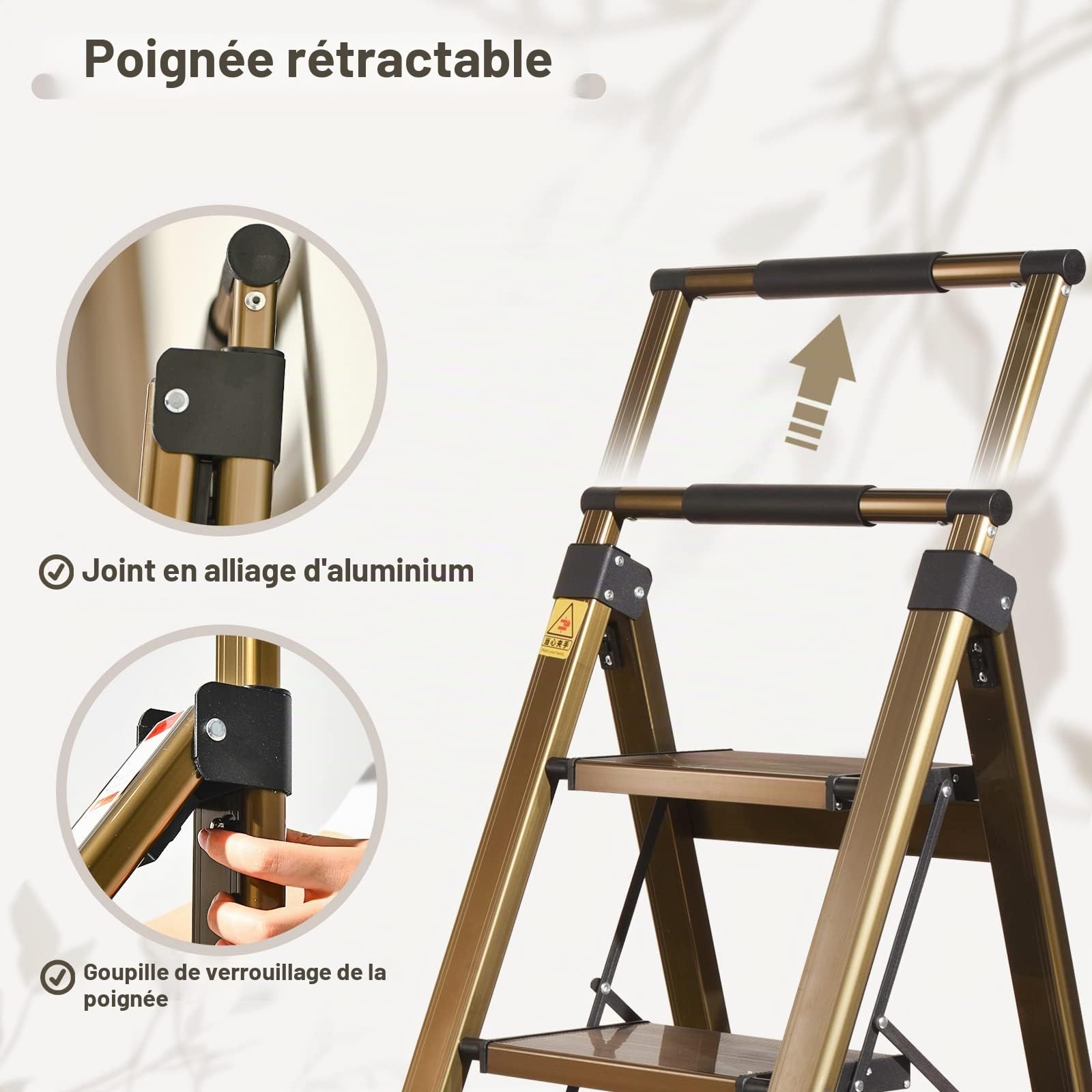 XinSunho Escabeau 3 Marches, Aluminium Pliable avec Poignée Rétractable | Marches antidérapantes | 150 kg | léger et robuste | pliage compact pour maison, cuisine et placard