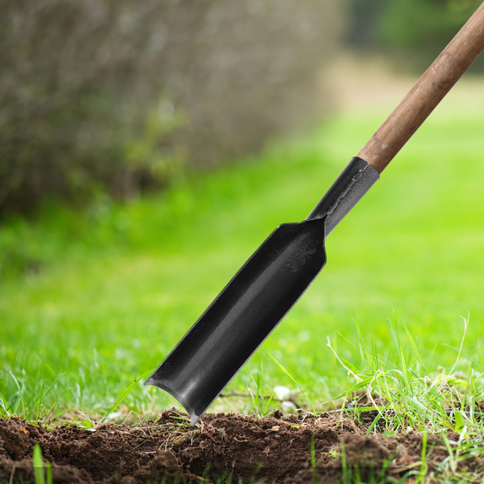 PACKOVE Pala da Giardino Manico Nero Ergonomico in Acciaio Manganese Resistente e Facile da Trasportare, per Allentare Terreno e Piantare Piante