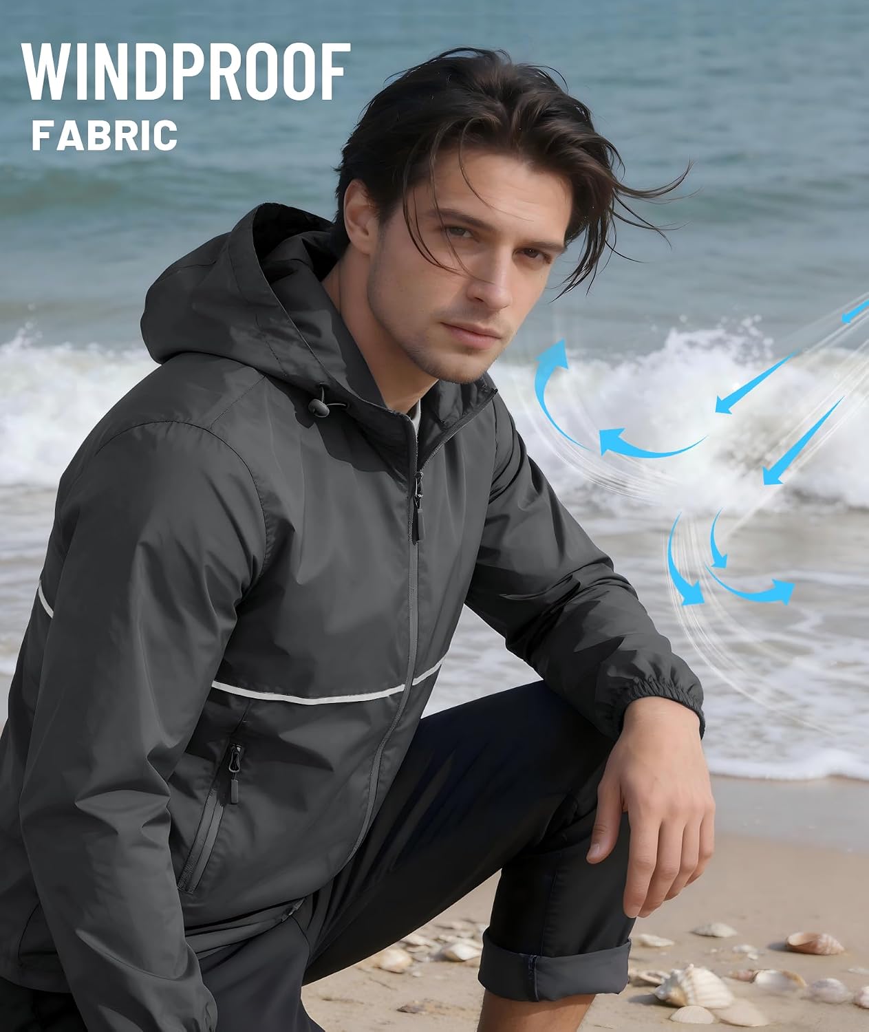ZITY Men's Rain Jacket Waterproof with Hood Lightweight Windproof Raincoat for Golf Hiking Camping Cycling