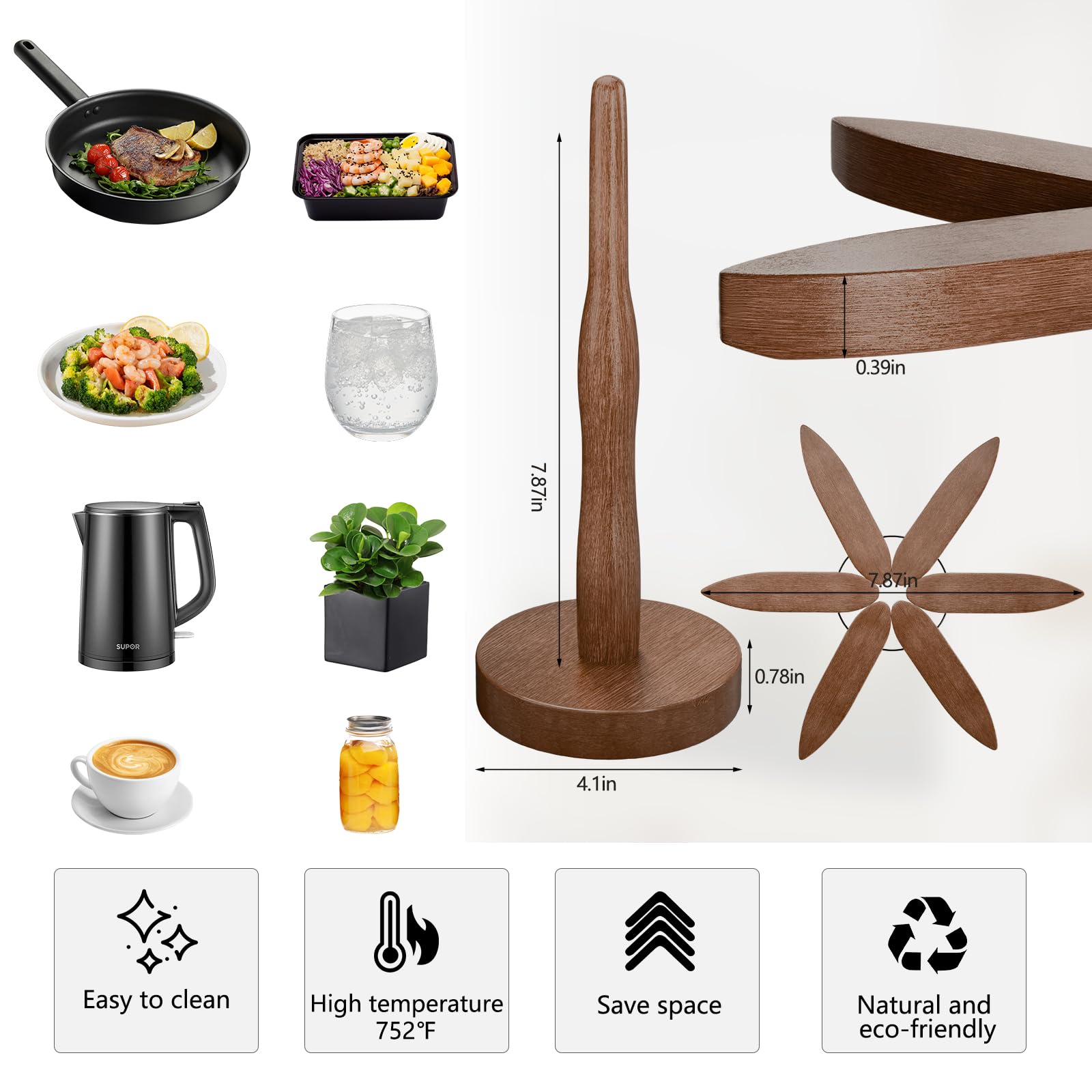 4 Baumförmige Holz-Untersetzer + Ständer – Hitzebeständig, Für Heiße Töpfe & Pfannen, Dekorativ & Praktisch