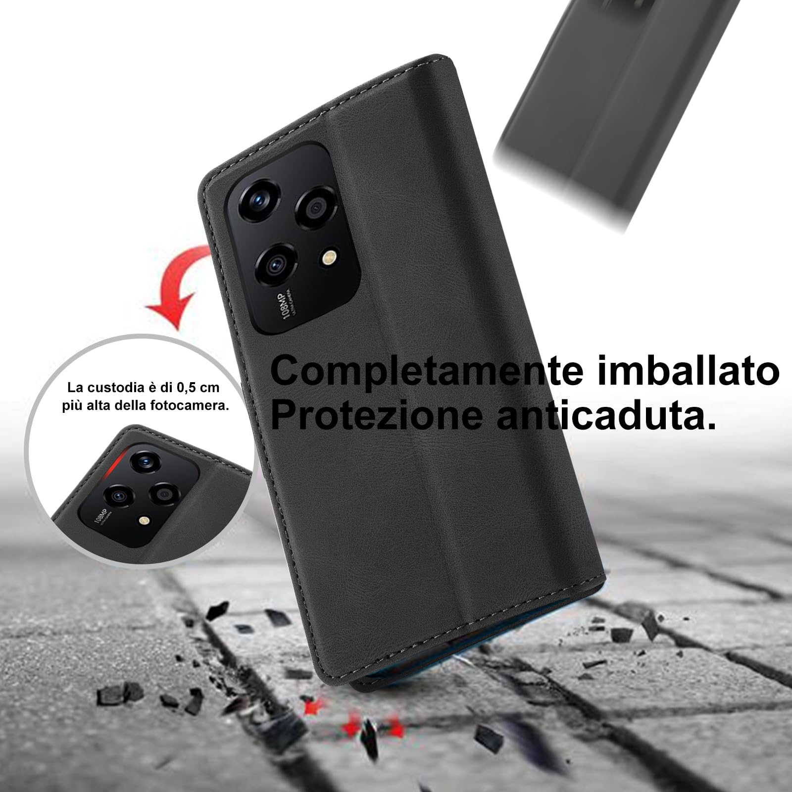 Giyer Cover per Honor 200 Lite Custodia con Vetro Temperato, Premium Pelle PU Portafoglio Slot per Scheda RFID Antifurto Funzione Supporto Flip Case, Antiurto per Honor 200 Lite 5G Cover (Cyan