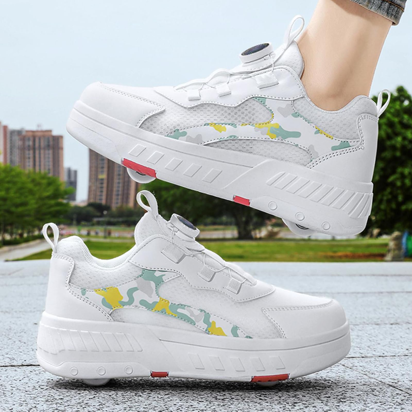 Hixingo Chaussure a Roulette pour Fille Garçons, Chaussures a roulettes avec Roues Chaussures de Skateboard, Patins à roulettes Lacet Revolve Basket à roulettes