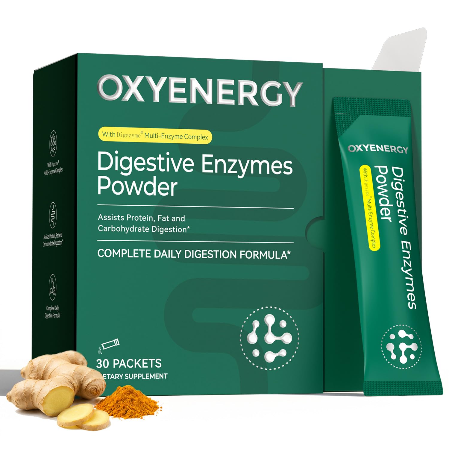 OxyEnergy Digestive Enzymes Powder with DigeZyme Multi-Enzyme Complex | Fast Digestive Support for Bloating, Gas & Post-Meal Discomfort, Supports Gut & Digestive Health, Travel-Friendly, 30 Packs