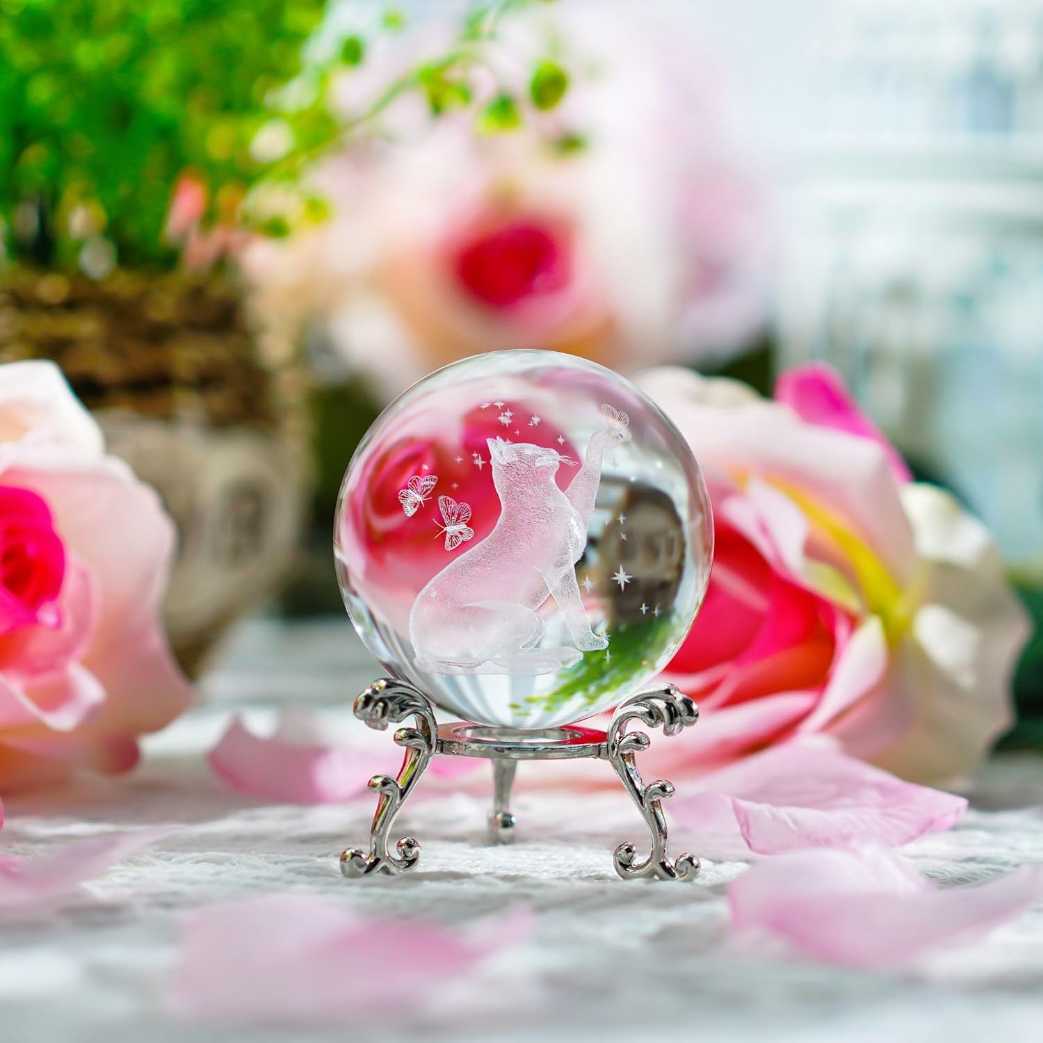 HDCRYSTALGIFTS 60mm Cat Crystal Ball with Stand 3D Laser Engraved Animal Figurines Glass Globe Decorative Ball Crystal Sphere Paperweight Gifts for Women - Image 6