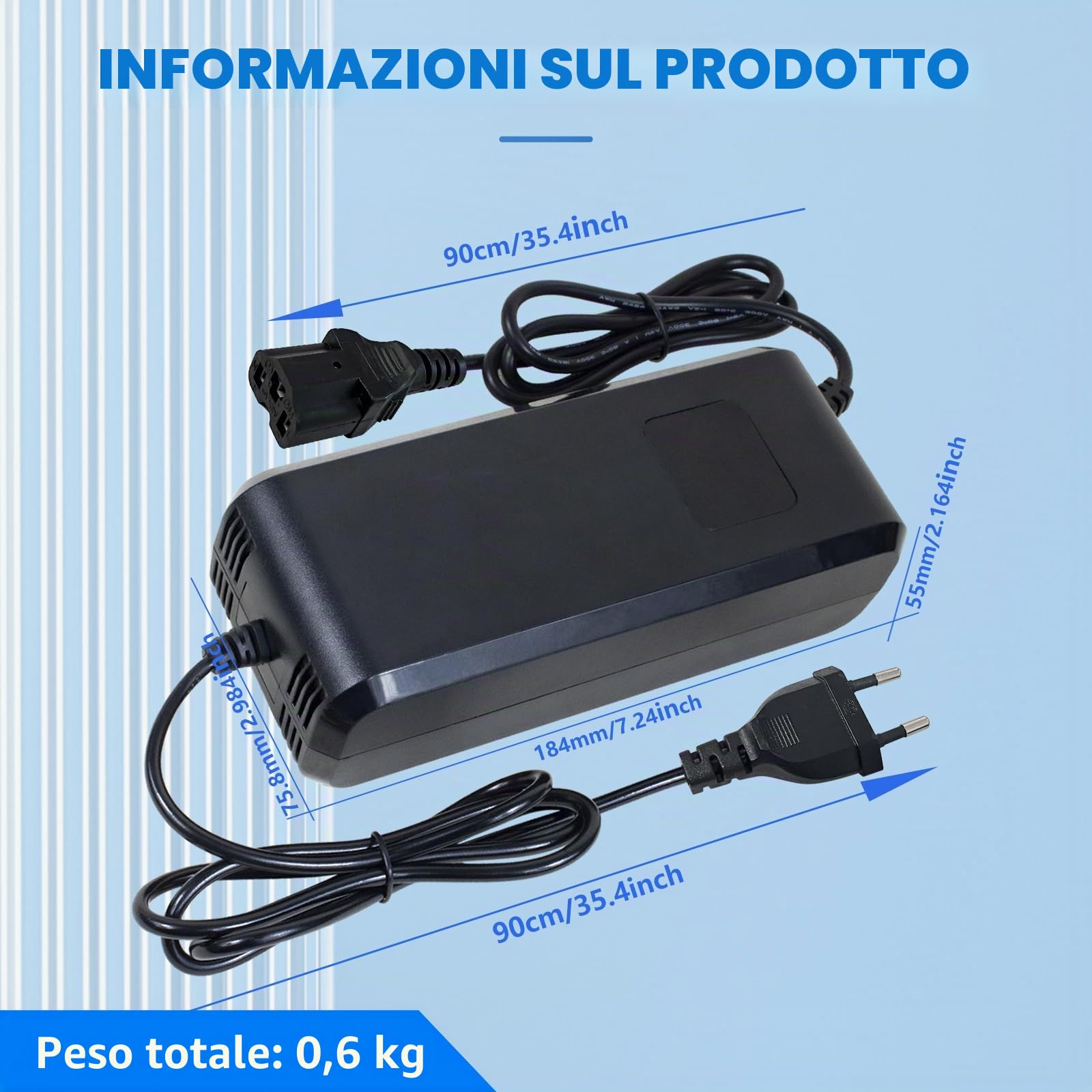 Caricatore per batteria al piombo-acido 48V 20Ah per veicoli elettrici, scooter elettrici, e-bike, caricabatterie AC-DC con display, connettore a 3 poli