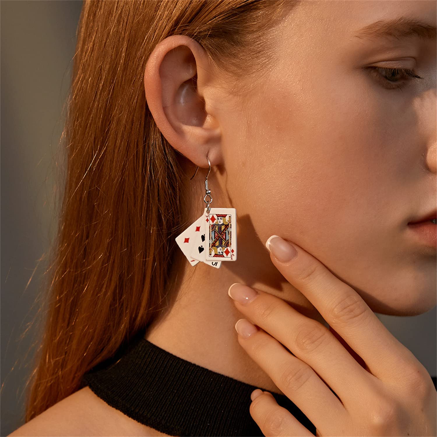 Personality Poker Dangle Earrings Cool Funny Simulate Metal Alloy Game Playing Cards Earrings for Women Unique Gambling Casino Bridge Jewelry Gifts