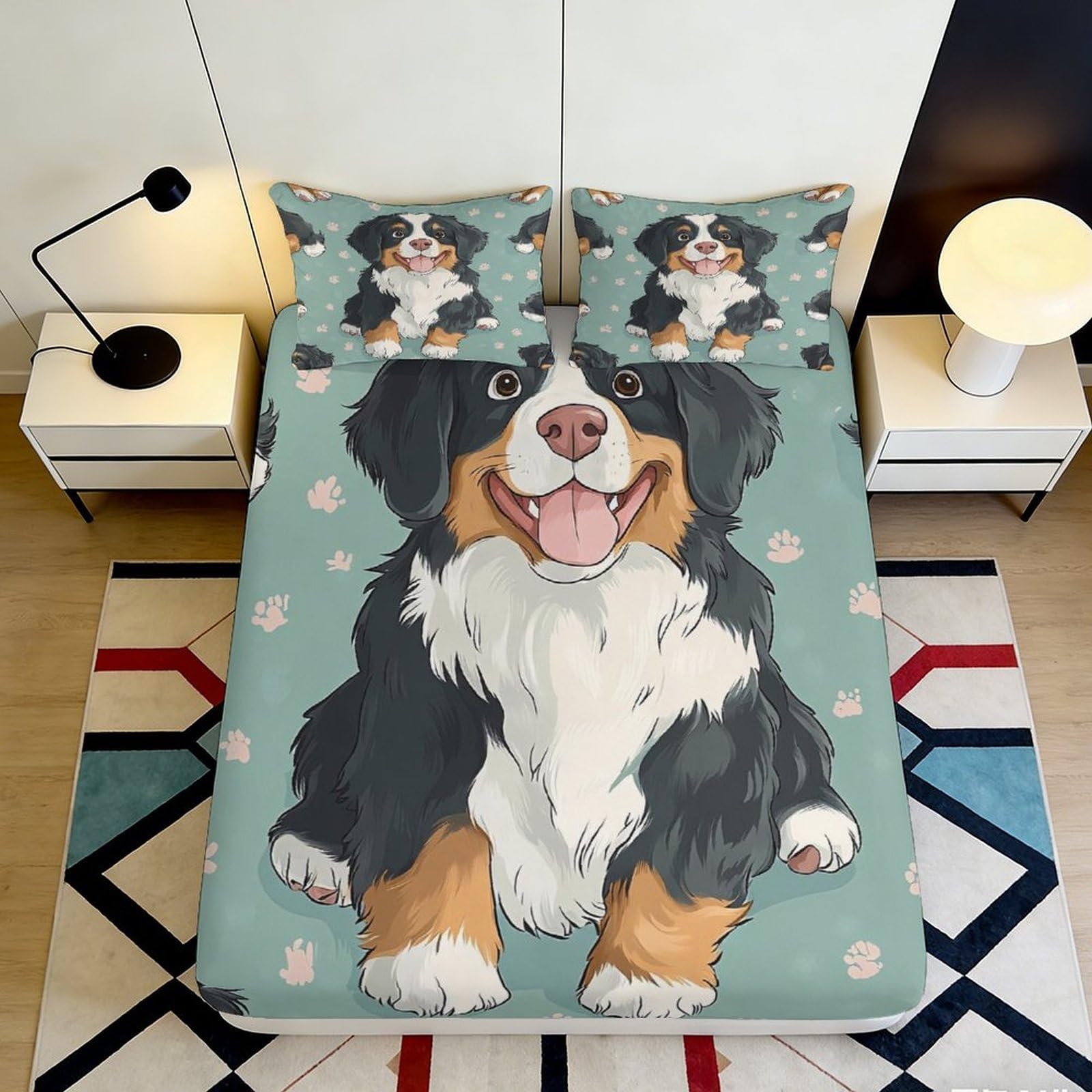 Pnayamiorkfel Style-7 3D Printed Bernese Mountain Dog Fitted Sheet Microfiber Soft Anti-Slip Bed Cover For Bedroom Decor Dorm Guest Room 90X200x25cm